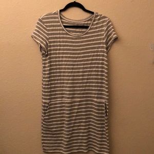 Grey and white striped t shirt dress WITH POCKETS!